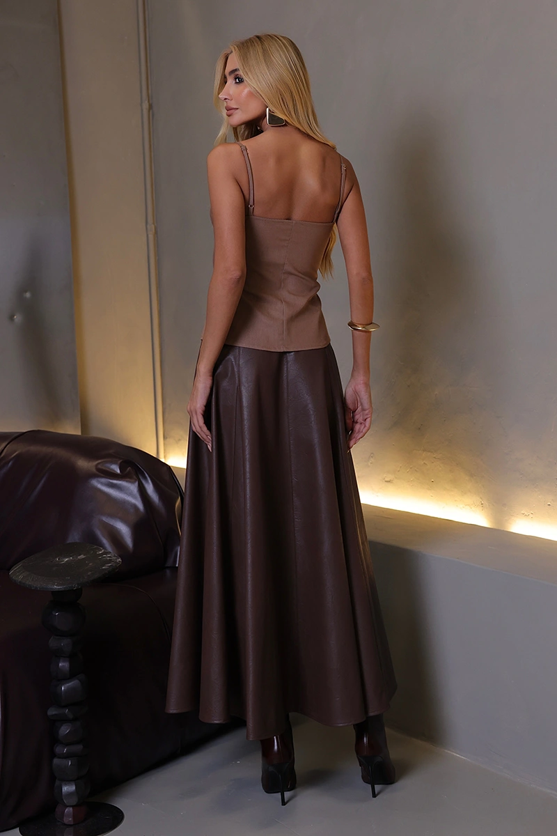 Dot Clothing - Skirt Dot Clothing Rachel Longa Leather Brown - 3031MARROM