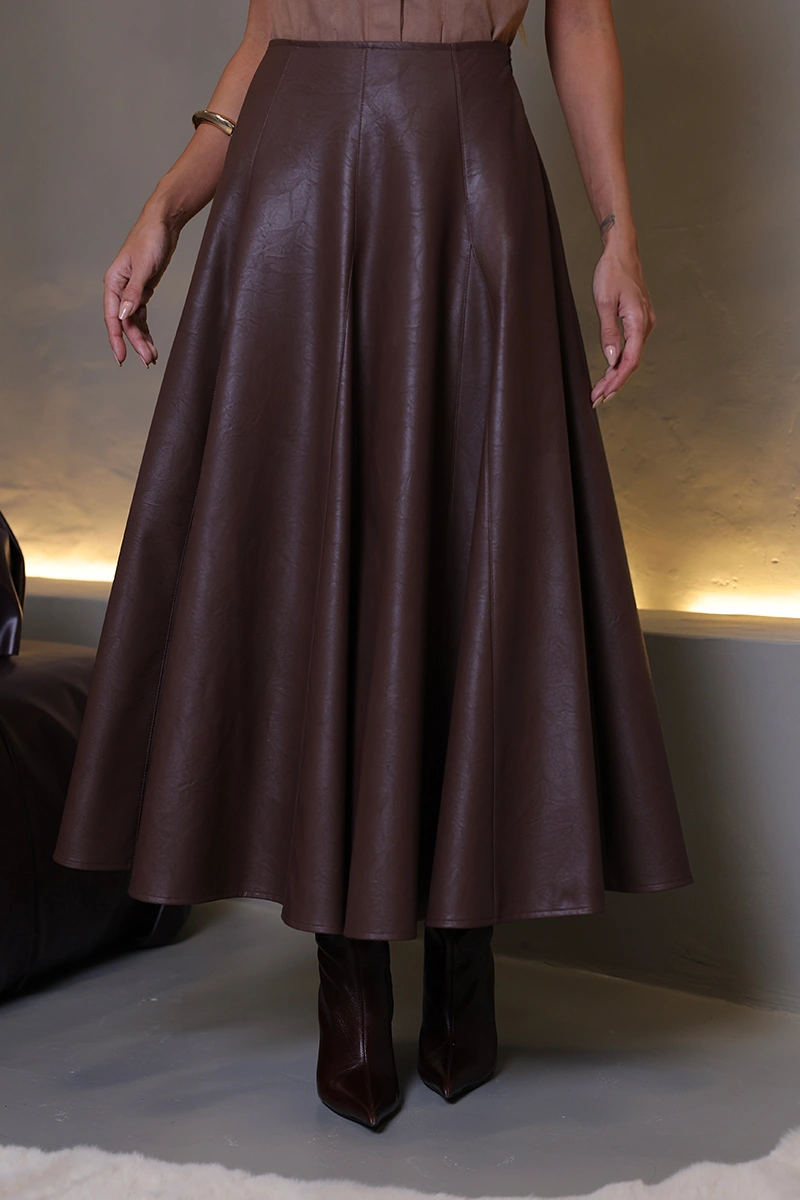 Dot Clothing - Skirt Dot Clothing Rachel Longa Leather Brown - 3031MARROM