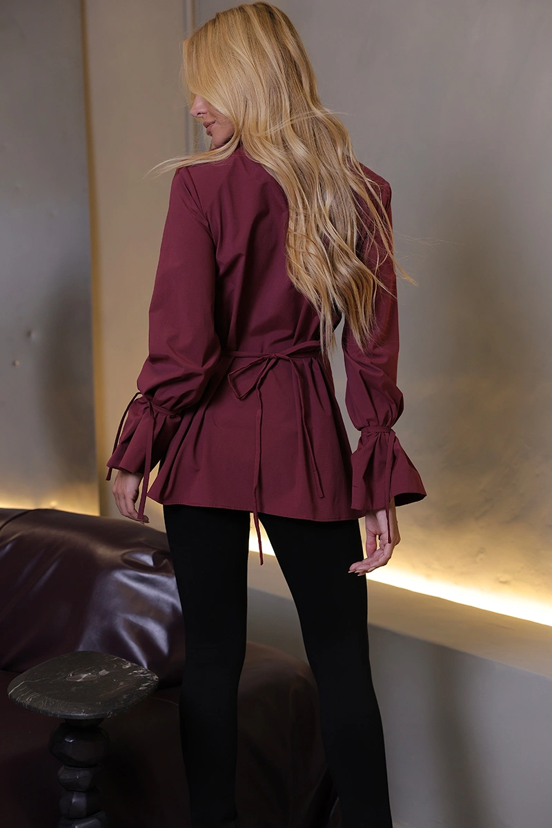 Dot Clothing - Blusa Dot Clothing Vera Manga Longa C/ Tiras Vinho - 2993VERM