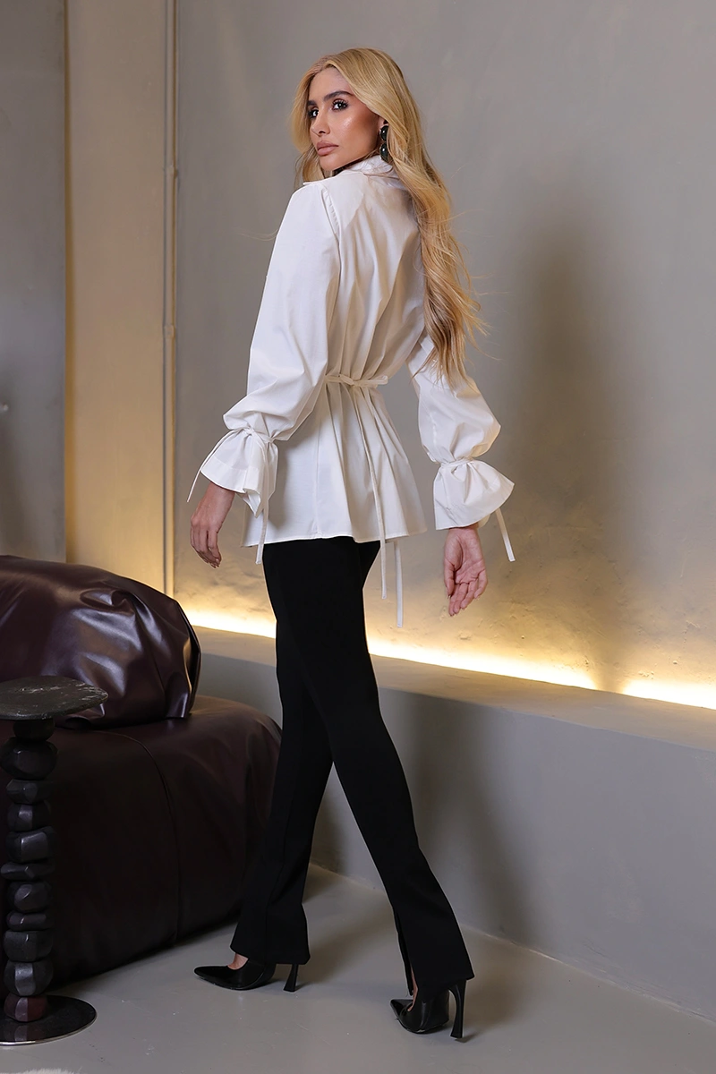 Dot Clothing - Blusa Dot Clothing Vera Manga Longa C/ Tiras Branco - 2993BRANCO