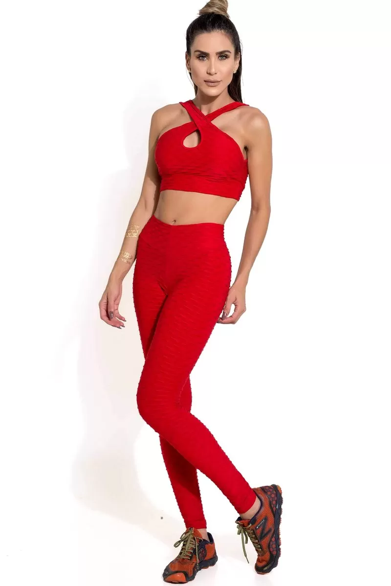 Canoan - Red Tropical Scrunch Legging Pants - 11004 Canoan - Red Tropical Scrunch Legging Pants - 11004