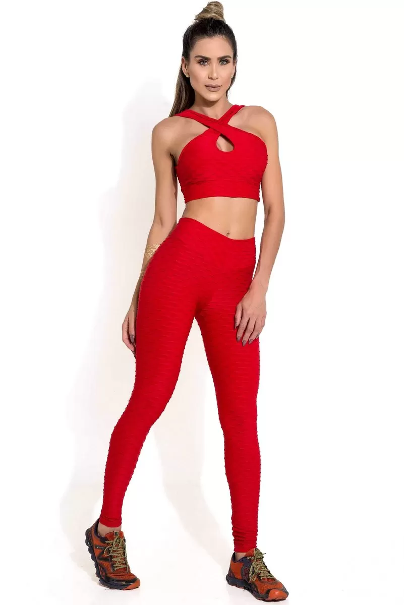 Canoan - Red Tropical Scrunch Legging Pants - 11004 Canoan - Red Tropical Scrunch Legging Pants - 11004