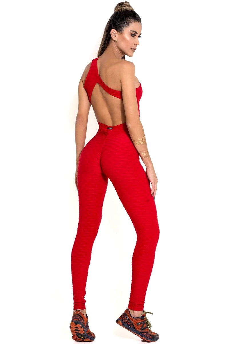 Canoan - Red Tropical Scrunch Jumpsuit - 26003 Canoan - Red Tropical Scrunch Jumpsuit - 26003