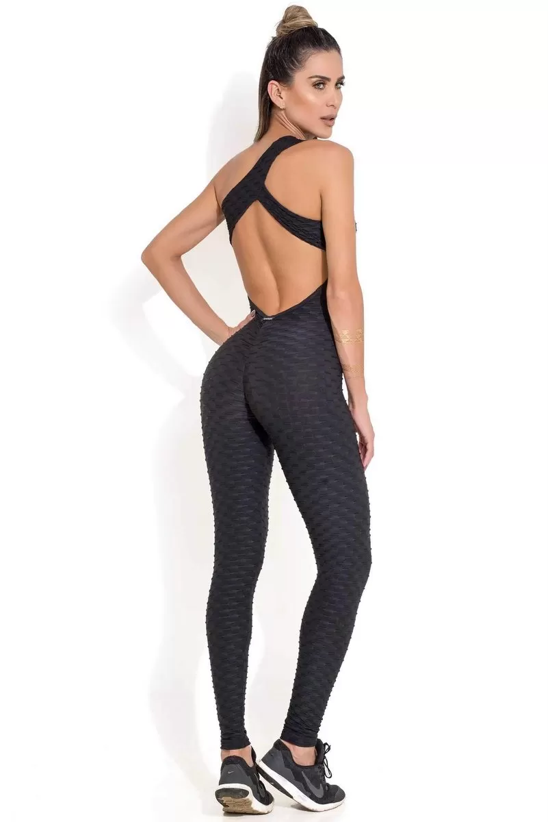 Canoan - Tropical Black Scrunch Jumpsuit - 26003 Canoan - Tropical Black Scrunch Jumpsuit - 26003