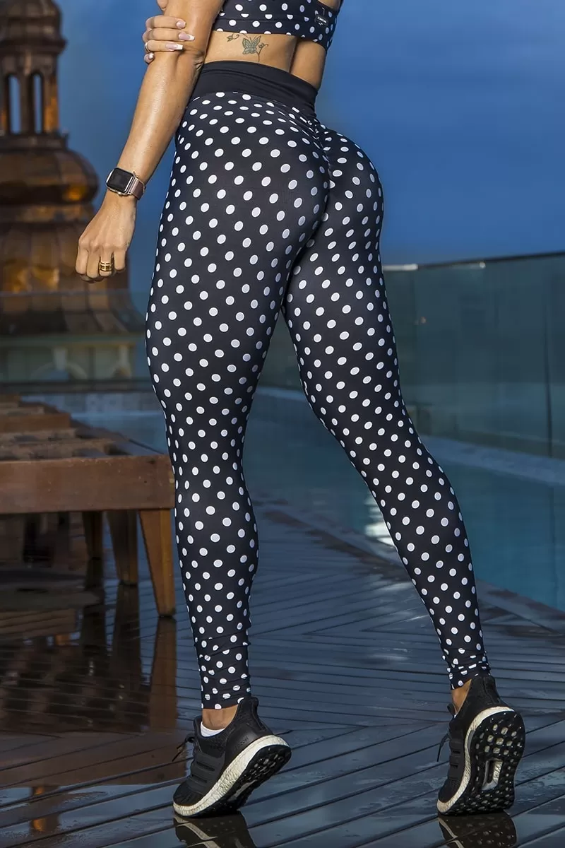 Canoan - Black Legging White Polka Dot Black Waistband - 11727