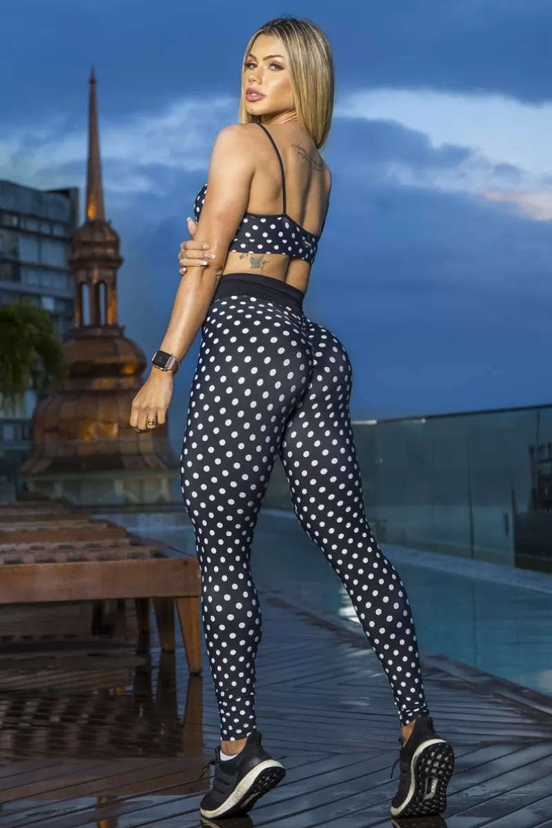 Canoan - Black Legging White Polka Dot Black Waistband - 11727
