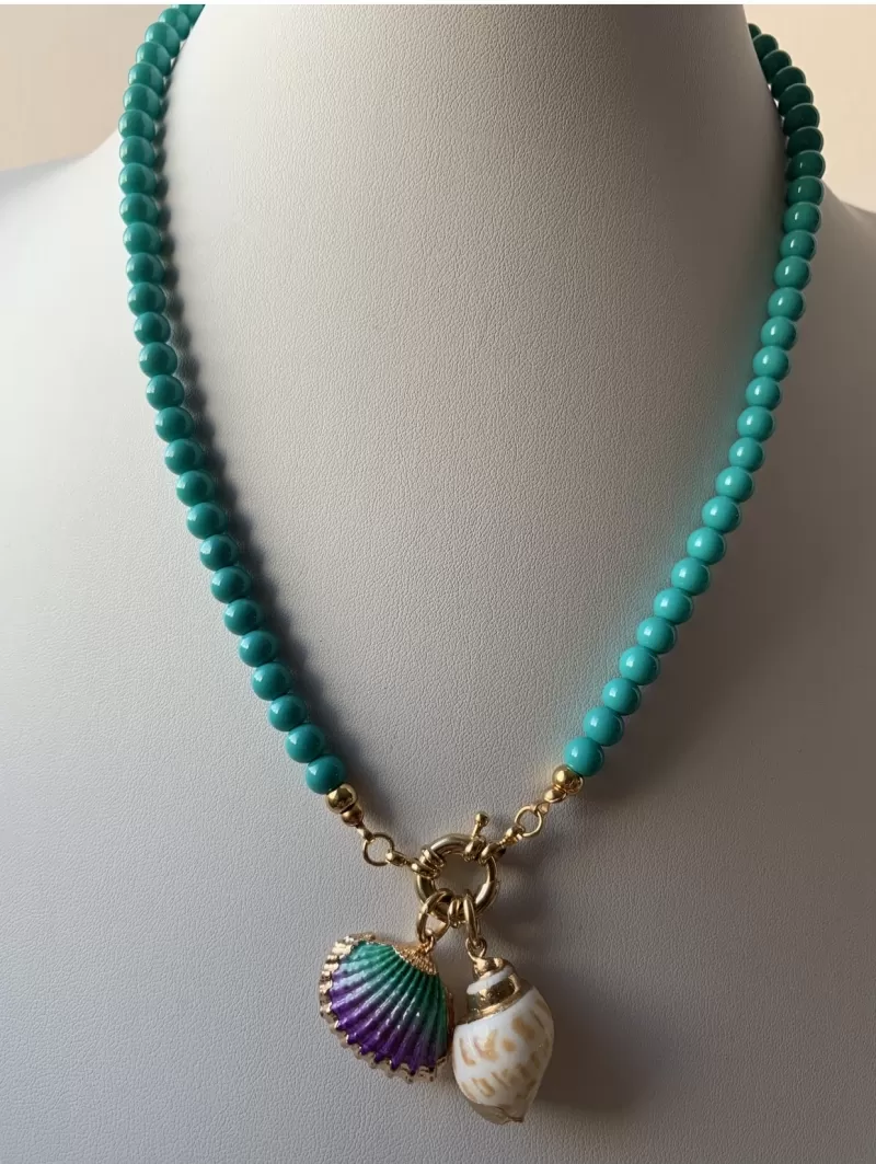 Mikabe - Colar murano pingente conchas turquesa - MK085