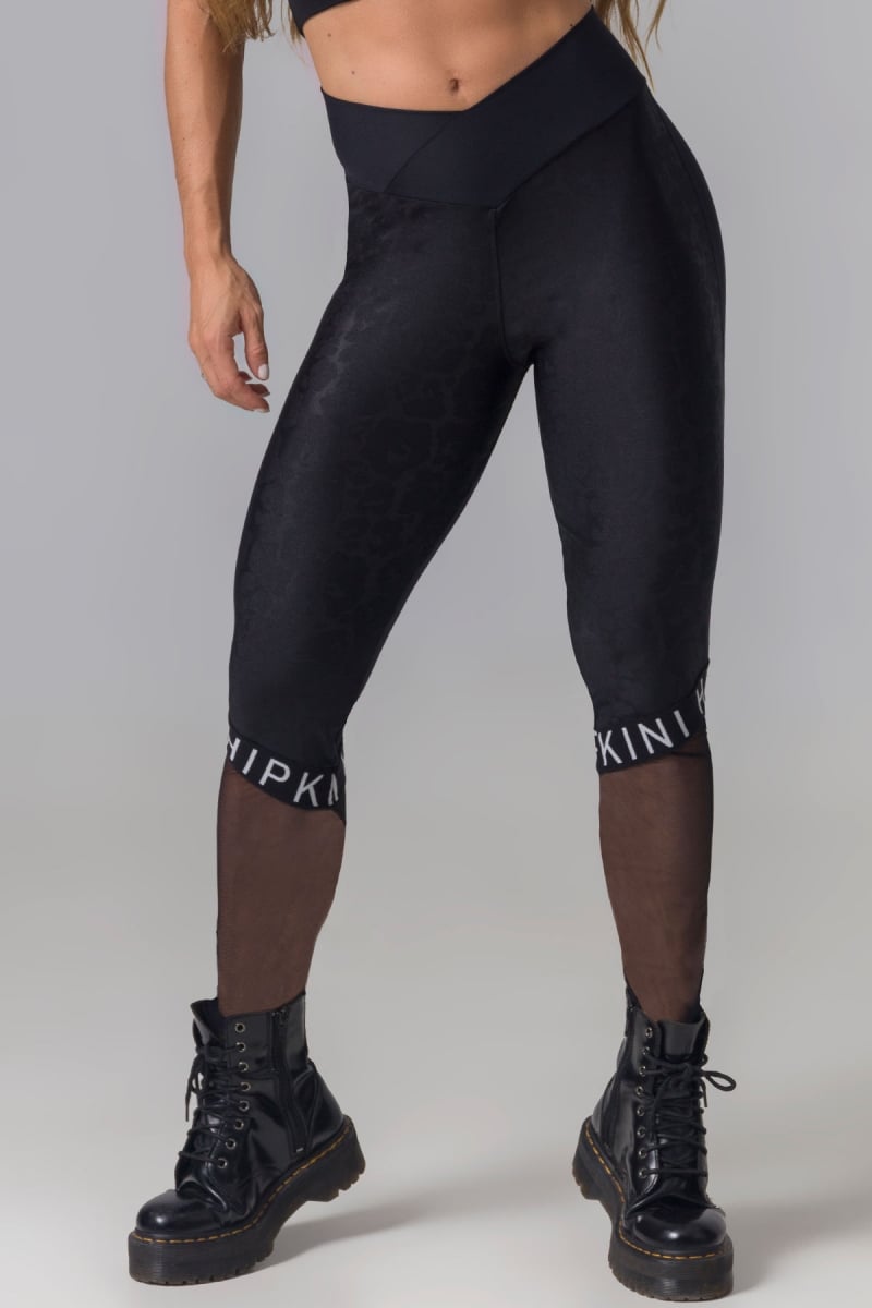 Hipkini - Legging Fight Fitness Onça Preta with tulle - 3338733