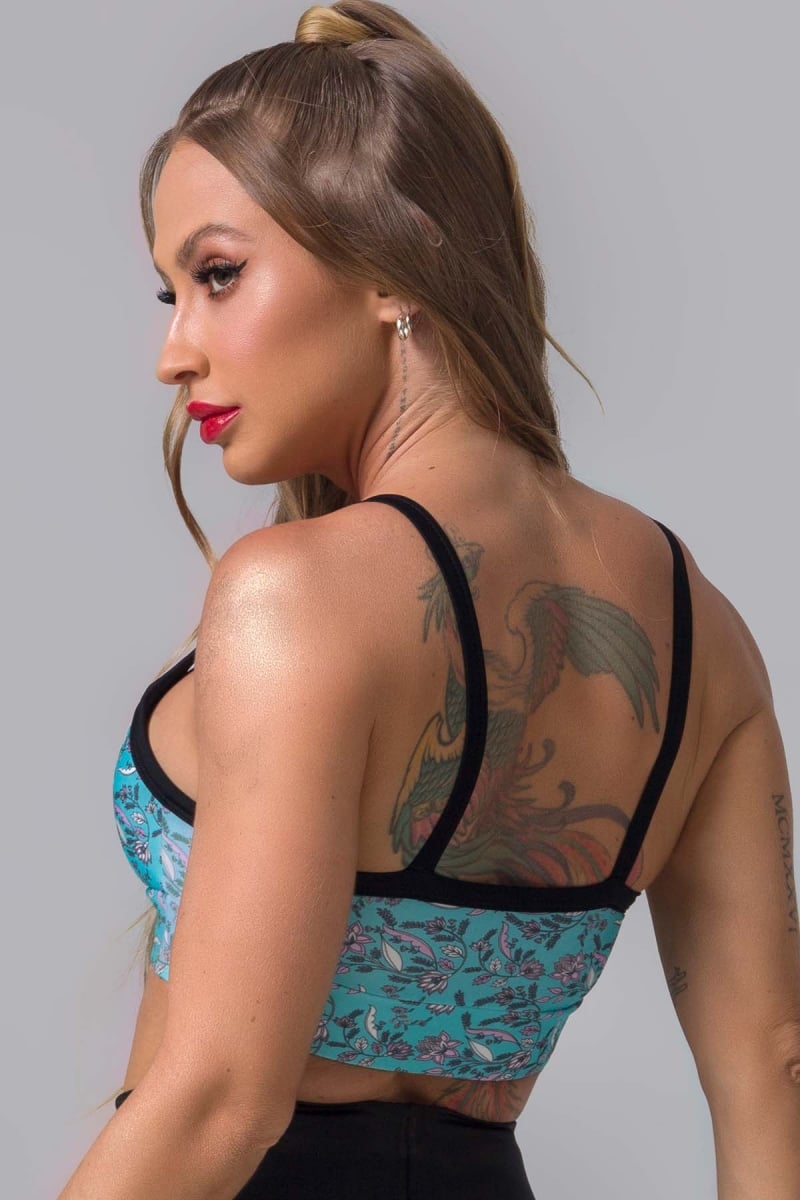 Hipkini - Top Fight Fitness Blue Print with Flowers and padding - 3338747