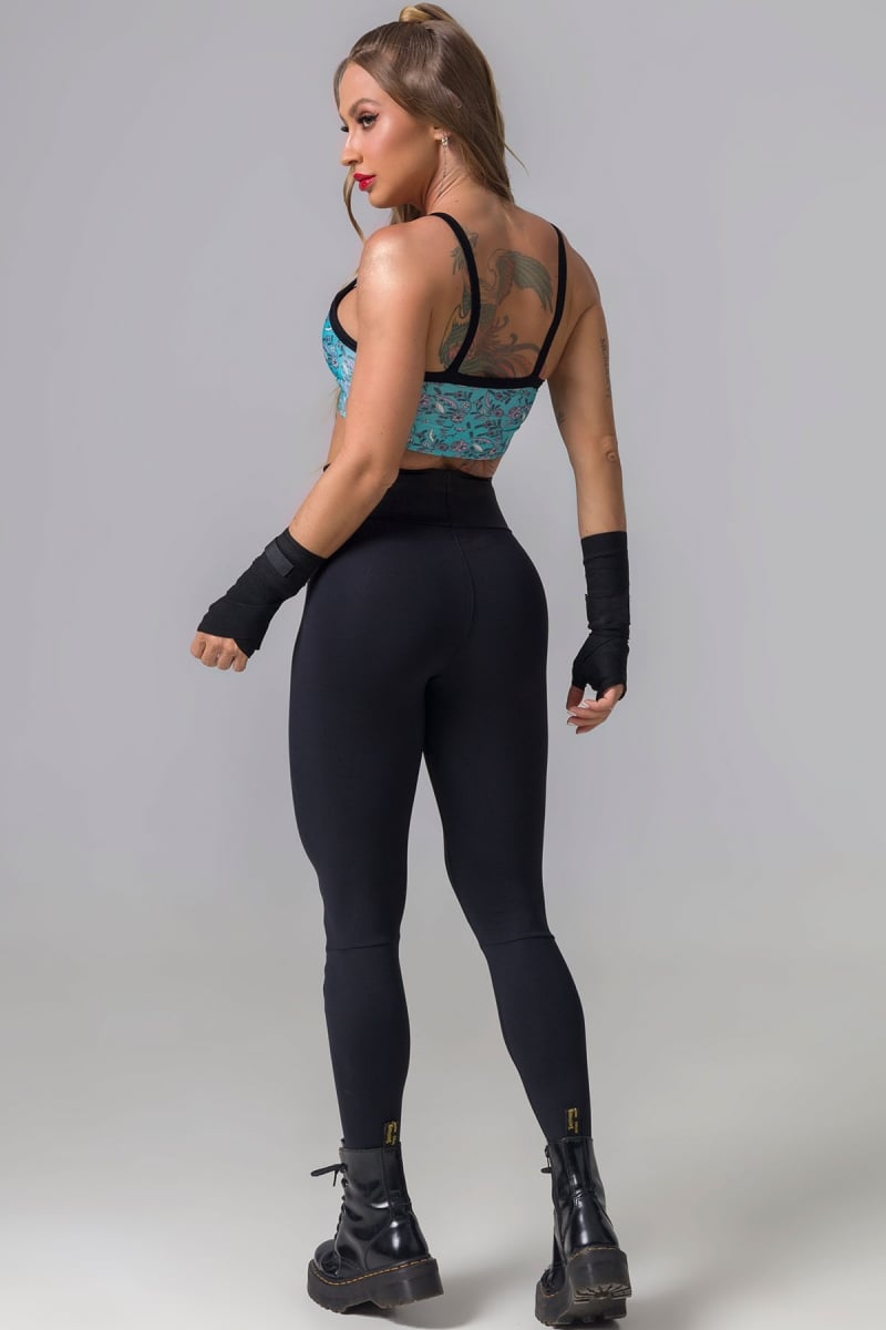 Hipkini - Top Fight Fitness Blue Print with Flowers and padding - 3338747