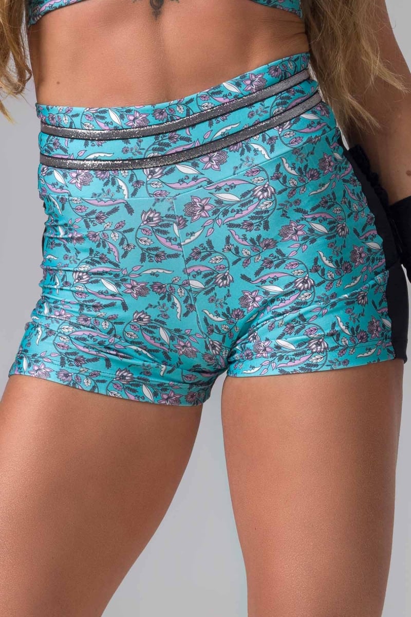 Hipkini - Blue Printed Fight Fitness Shorts with Flowers - 3338749 Hipkini - Blue Printed Fight Fitness Shorts with Flowers - 3338749
