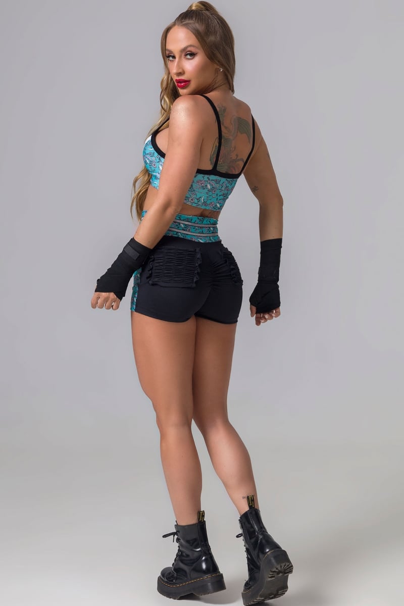 Hipkini - Blue Printed Fight Fitness Shorts with Flowers - 3338749 Hipkini - Blue Printed Fight Fitness Shorts with Flowers - 3338749