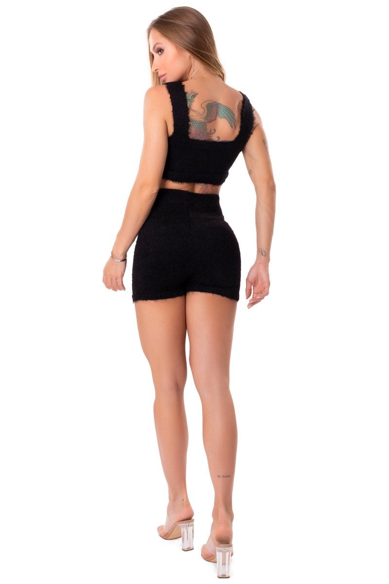 Lets Gym - Black Angora Knit Shorts - S1395PT