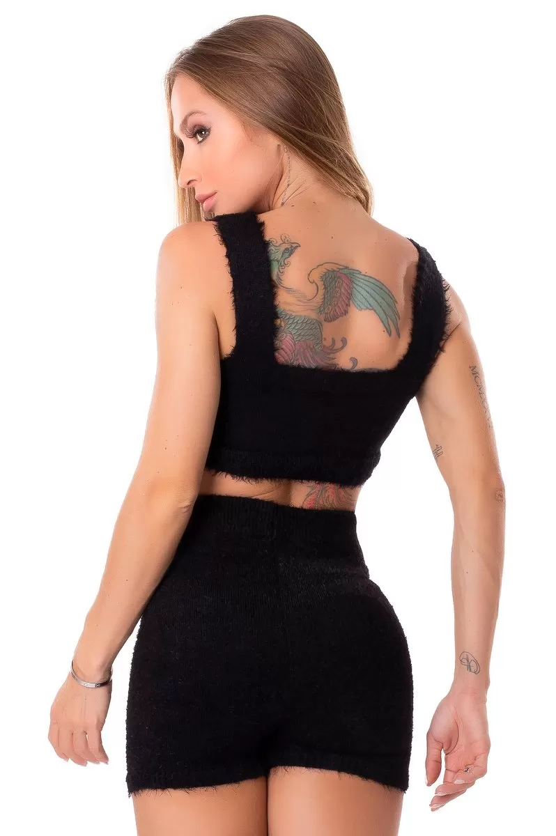 Lets Gym - Black Angora Knit Top - T1394PT
