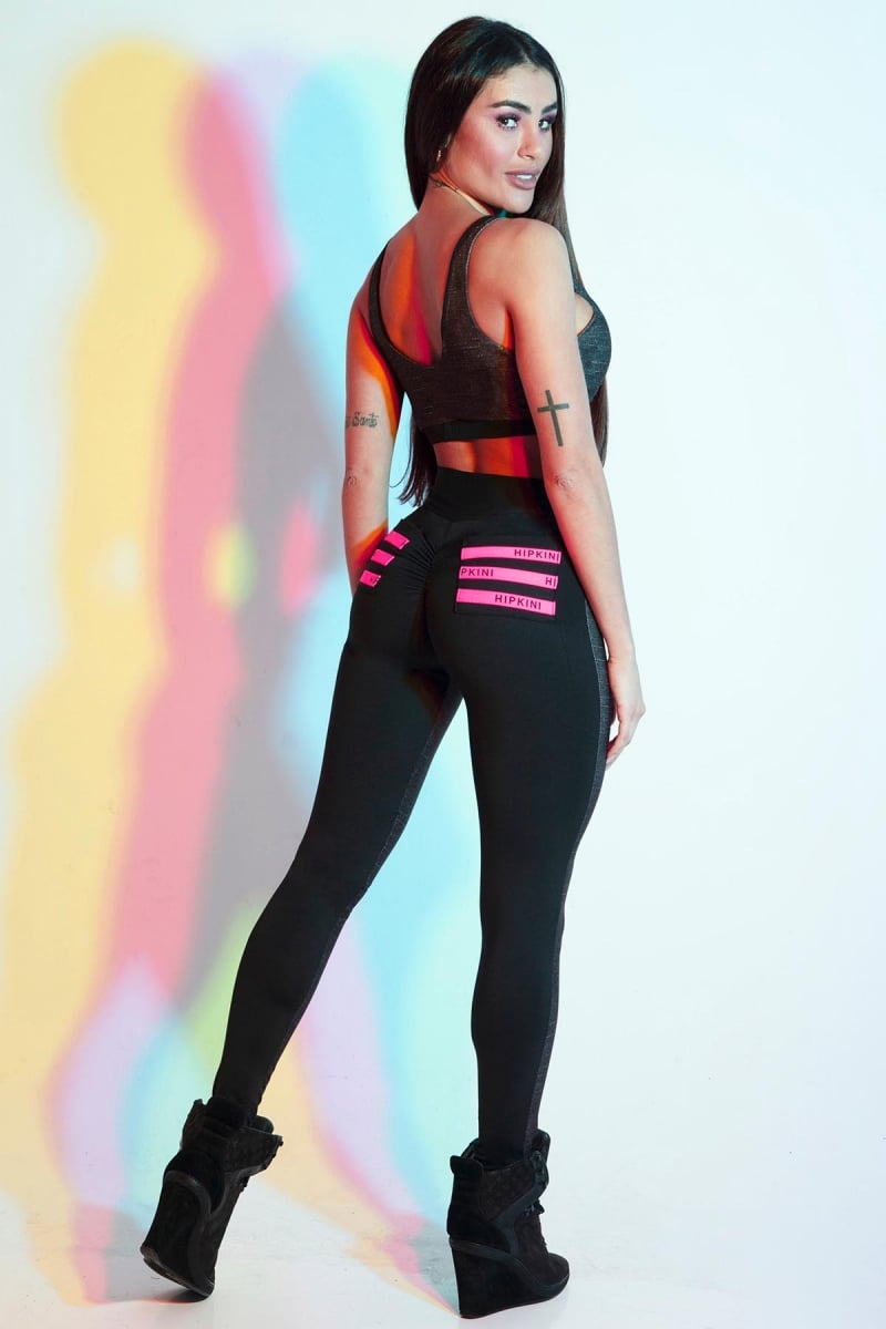 Hipkini - Black Spotlight Fitness Legging with Black Jeans Print and Pocket - 3338786