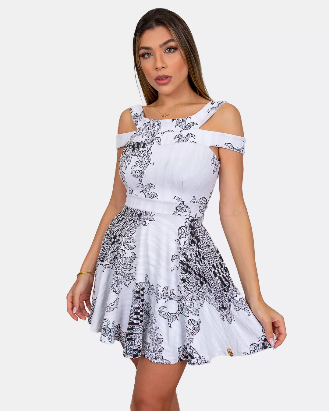 Miss Misses - Vestido Miss Misses ombro a ombro Estampado Branco - 10009018