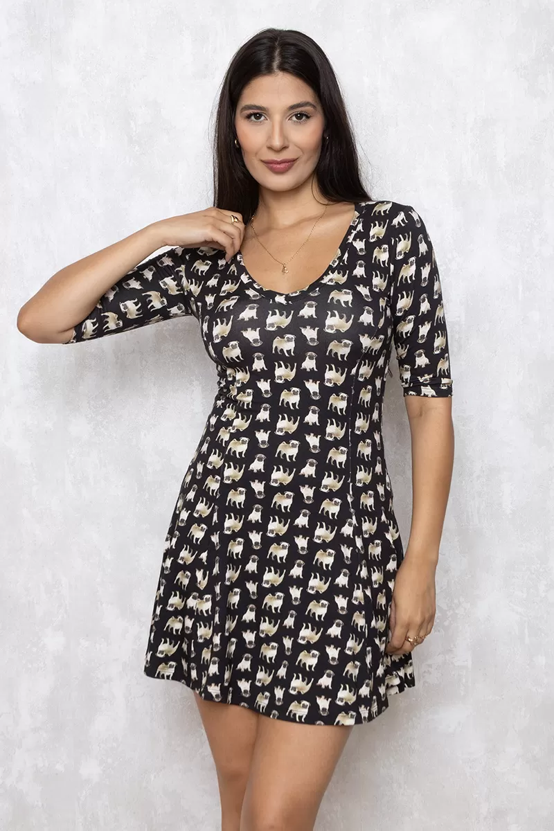  - Groovy Black Print Dress - 10007954
