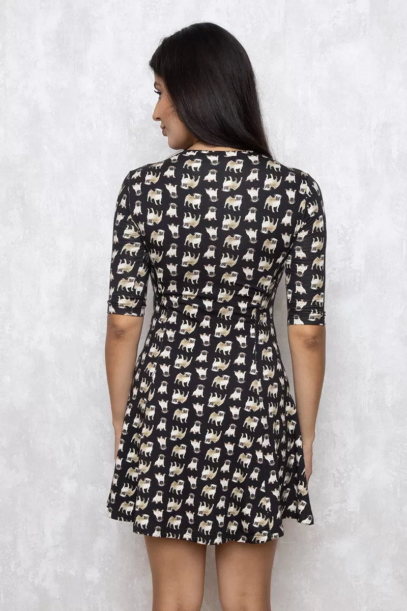 - Groovy Black Print Dress - 10007954