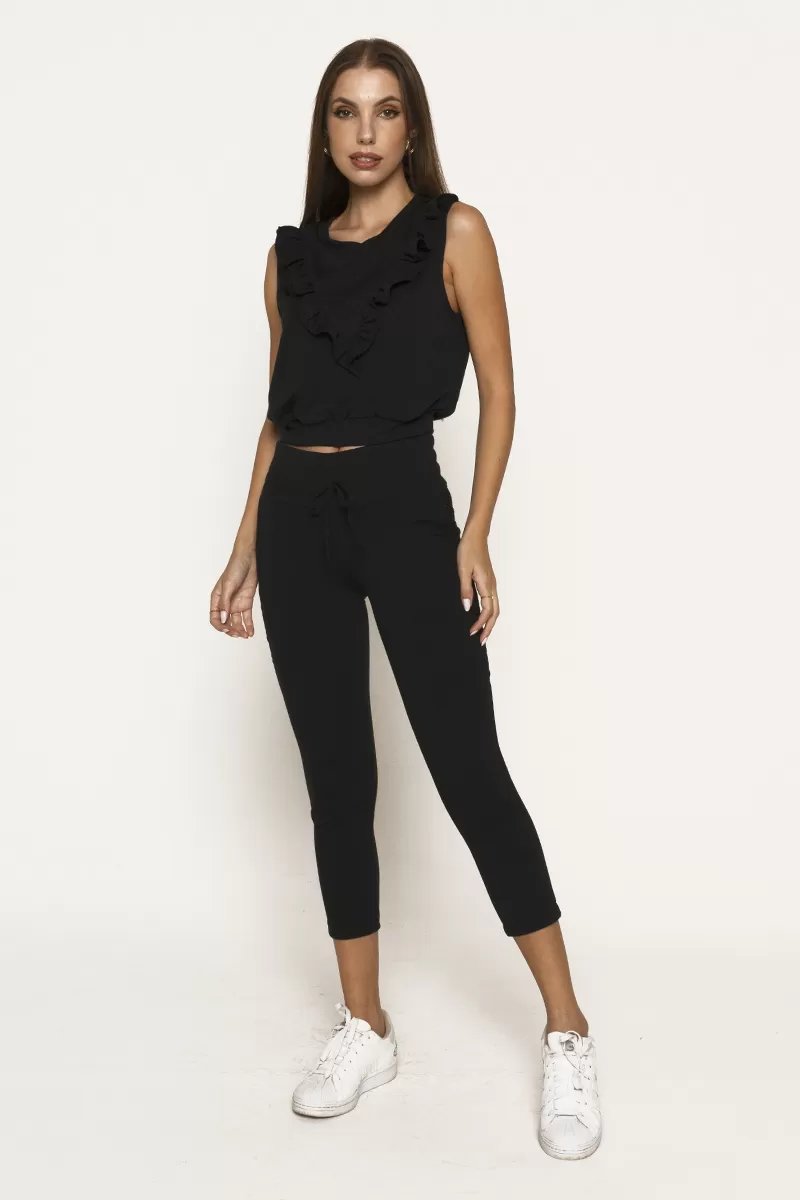 Miss Misses - Fitness Set Top and Pants Miss Misses frill neckline Black - 1001227 Miss Misses - Fitness Set Top and Pants Miss Misses frill neckline Black - 1001227