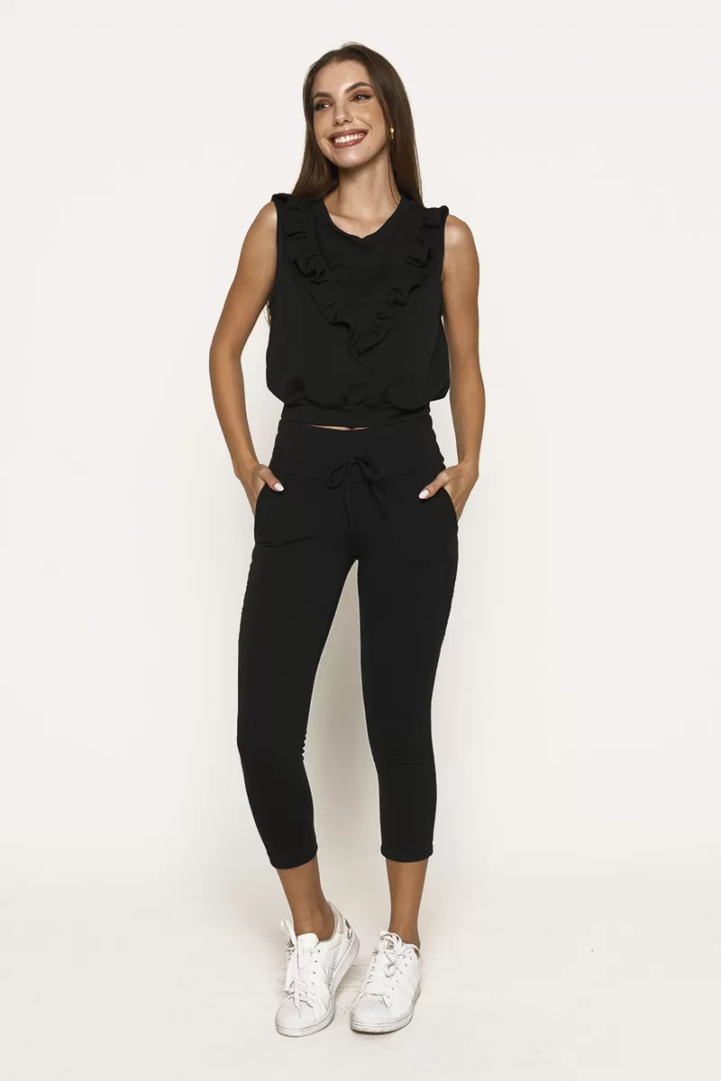 Miss Misses - Fitness Set Top and Pants Miss Misses frill neckline Black - 1001227 Miss Misses - Fitness Set Top and Pants Miss Misses frill neckline Black - 1001227