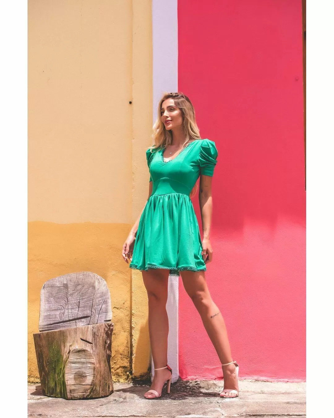 Limone - Swirled lime dress with green detail - 1002097 Limone - Swirled lime dress with green detail - 1002097