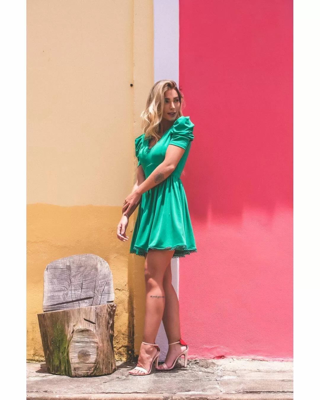 Limone - Swirled lime dress with green detail - 1002097 Limone - Swirled lime dress with green detail - 1002097