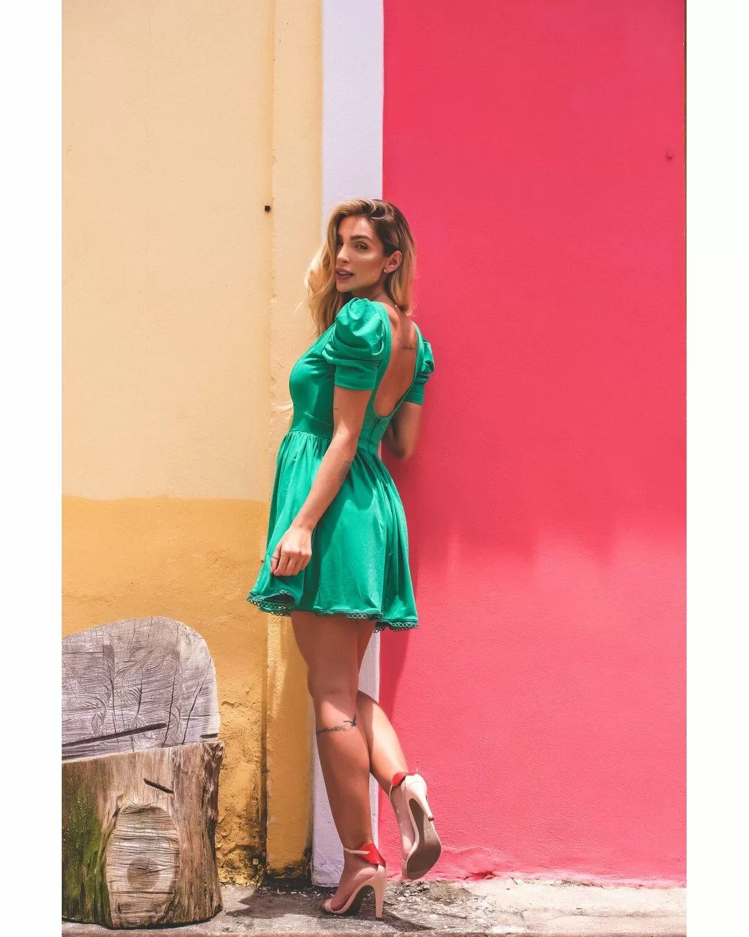 Limone - Swirled lime dress with green detail - 1002097 Limone - Swirled lime dress with green detail - 1002097