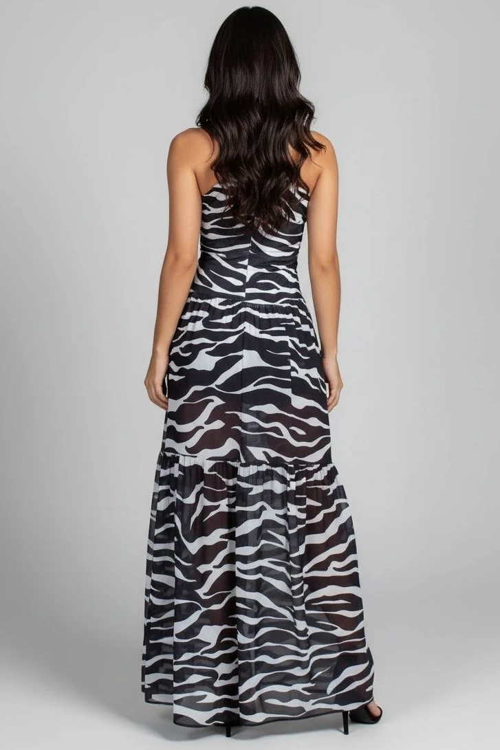 Miss Misses - Miss Misses Long Crossed Dress with Black Zebra Animal Print - 80413001 Miss Misses - Miss Misses Long Crossed Dress with Black Zebra Animal Print - 80413001