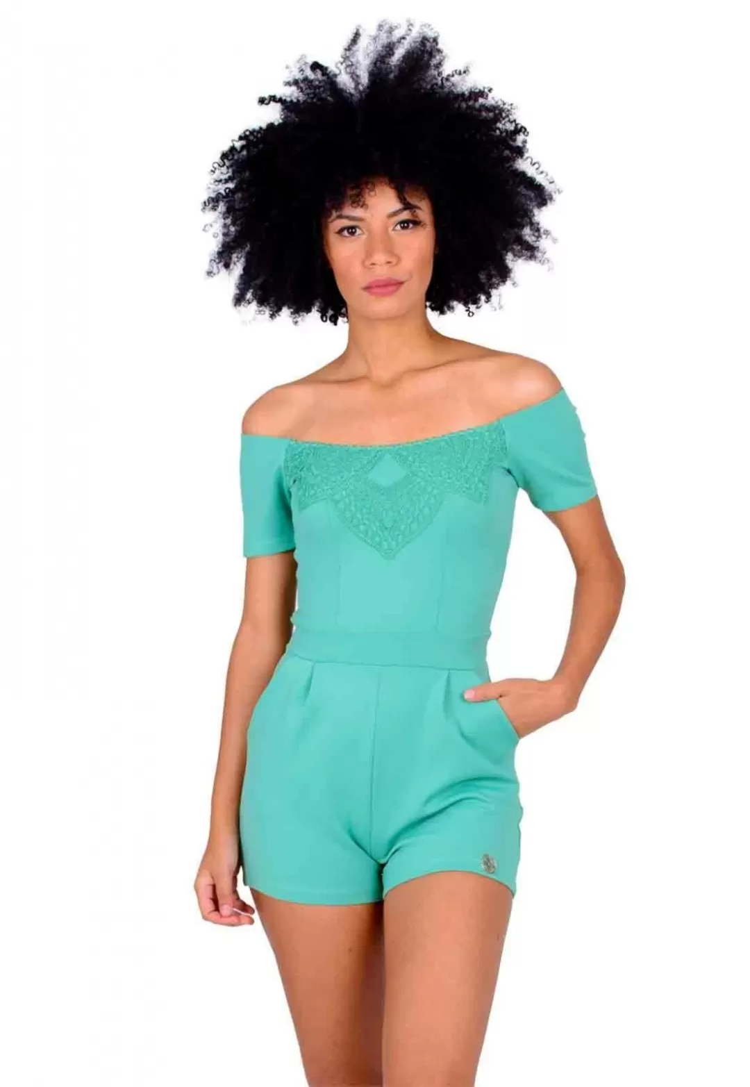 Miss Misses - Romper Miss Misses Shoulder to Shoulder with Green Guipure - 90005023 Miss Misses - Romper Miss Misses Shoulder to Shoulder with Green Guipure - 90005023