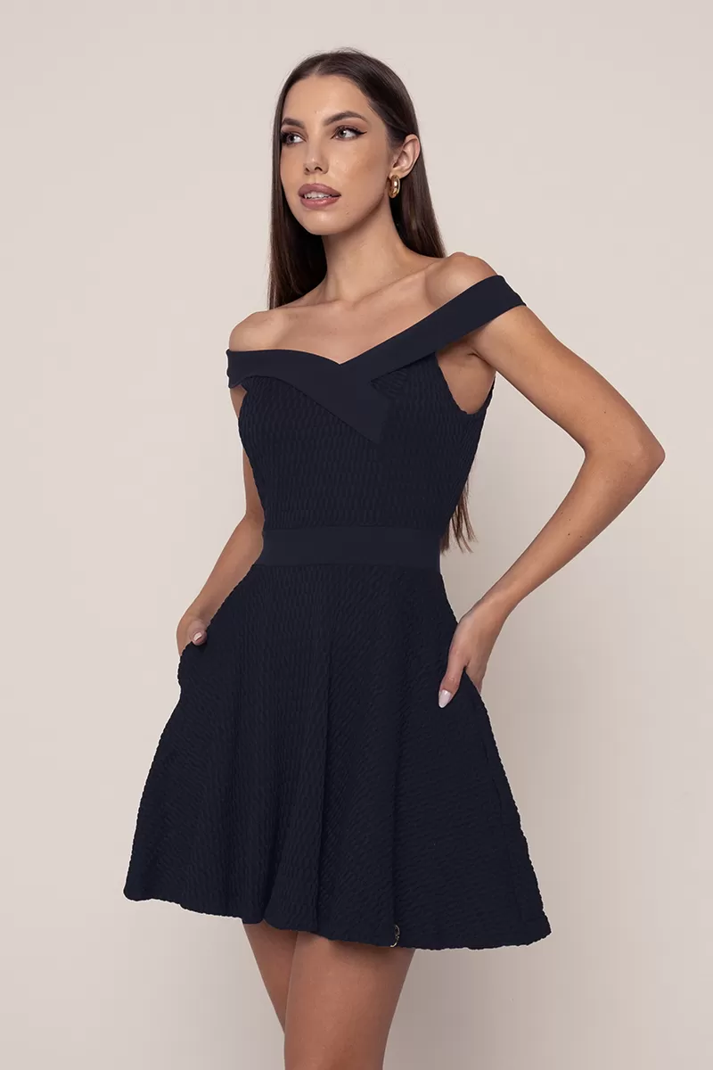 Miss Misses - Misses Black Shoulder-to-Shoulder Dress - 30222PRETO
