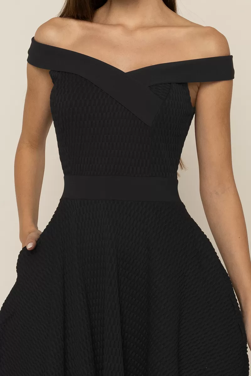 Miss Misses - Misses Black Shoulder-to-Shoulder Dress - 30222PRETO