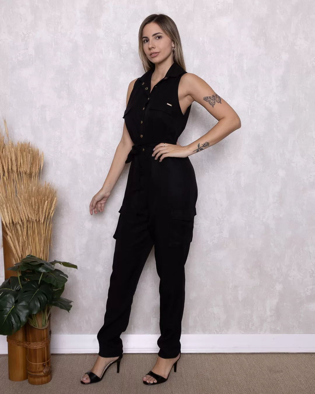 Limone - Limone Jumpsuit with Black Pocket - 10007212 Limone - Limone Jumpsuit with Black Pocket - 10007212