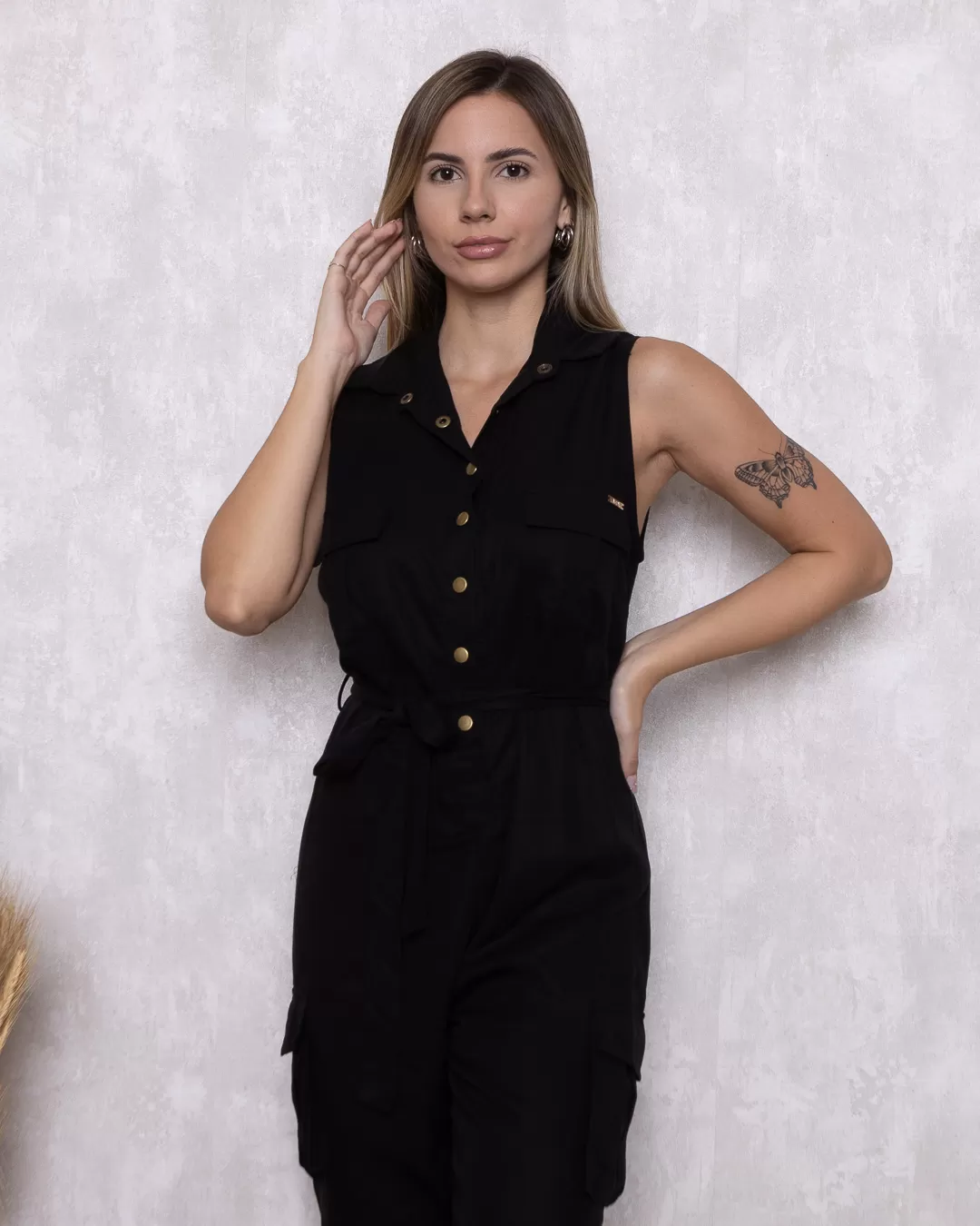 Limone - Limone Jumpsuit with Black Pocket - 10007212 Limone - Limone Jumpsuit with Black Pocket - 10007212