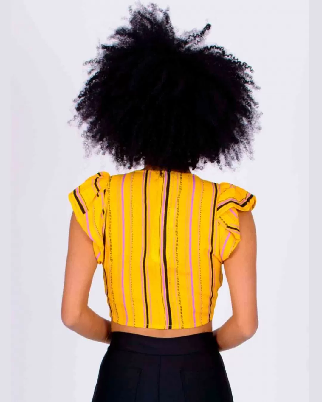Miss Misses - Cropped Miss Misses Ruffled Sleeve Yellow Print 16097 - 10009808 Miss Misses - Cropped Miss Misses Ruffled Sleeve Yellow Print 16097 - 10009808