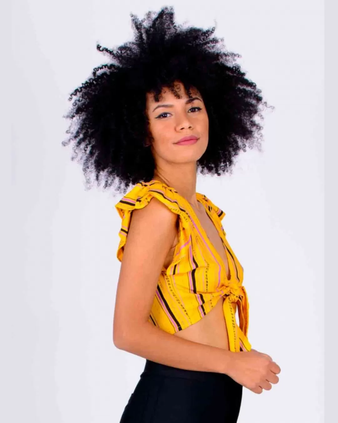 Miss Misses - Cropped Miss Misses Ruffled Sleeve Yellow Print 16097 - 10009808 Miss Misses - Cropped Miss Misses Ruffled Sleeve Yellow Print 16097 - 10009808