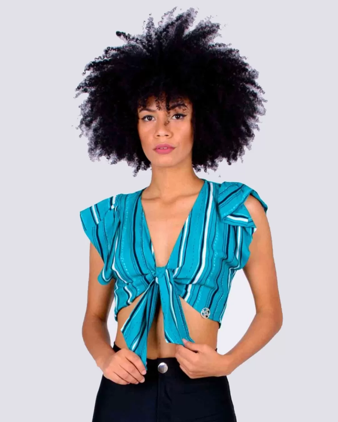 Miss Misses - Cropped Miss Misses Ruffled Sleeve Green Print 16097 - 10009805 Miss Misses - Cropped Miss Misses Ruffled Sleeve Green Print 16097 - 10009805
