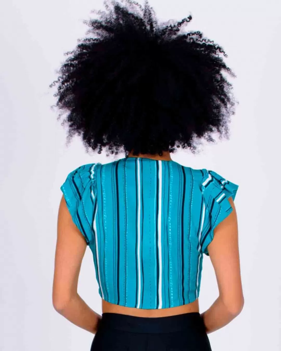 Miss Misses - Cropped Miss Misses Ruffled Sleeve Green Print 16097 - 10009805 Miss Misses - Cropped Miss Misses Ruffled Sleeve Green Print 16097 - 10009805