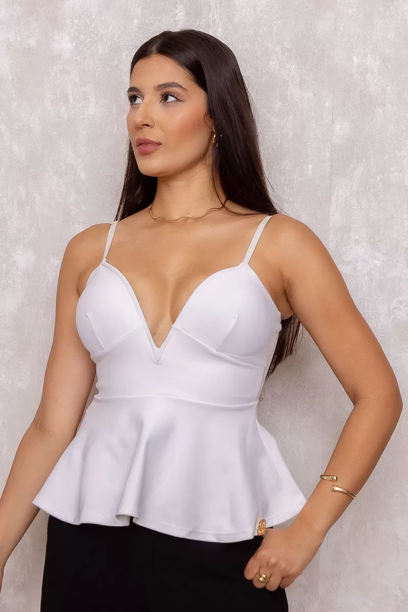 Miss Misses - Blusa Miss Misses Decote Arco Peplum Branco - 10010570