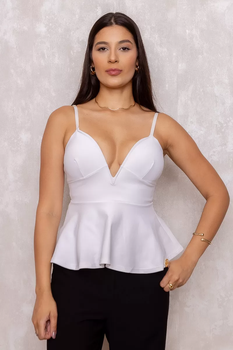 Miss Misses - Blusa Miss Misses Decote Arco Peplum Branco - 10010570