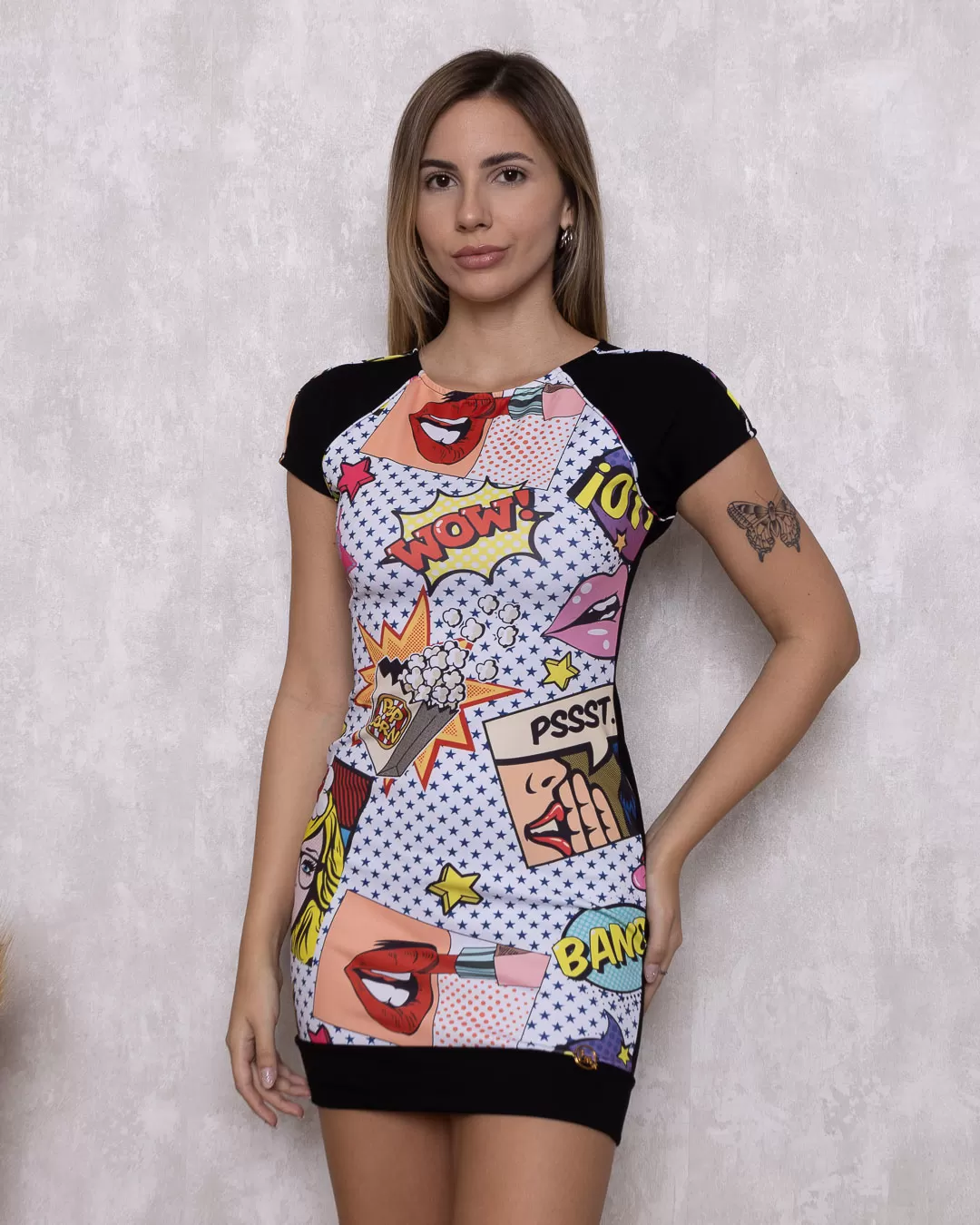 Miss Misses - Misses pop art dress with black detail - 10011422 Miss Misses - Misses pop art dress with black detail - 10011422