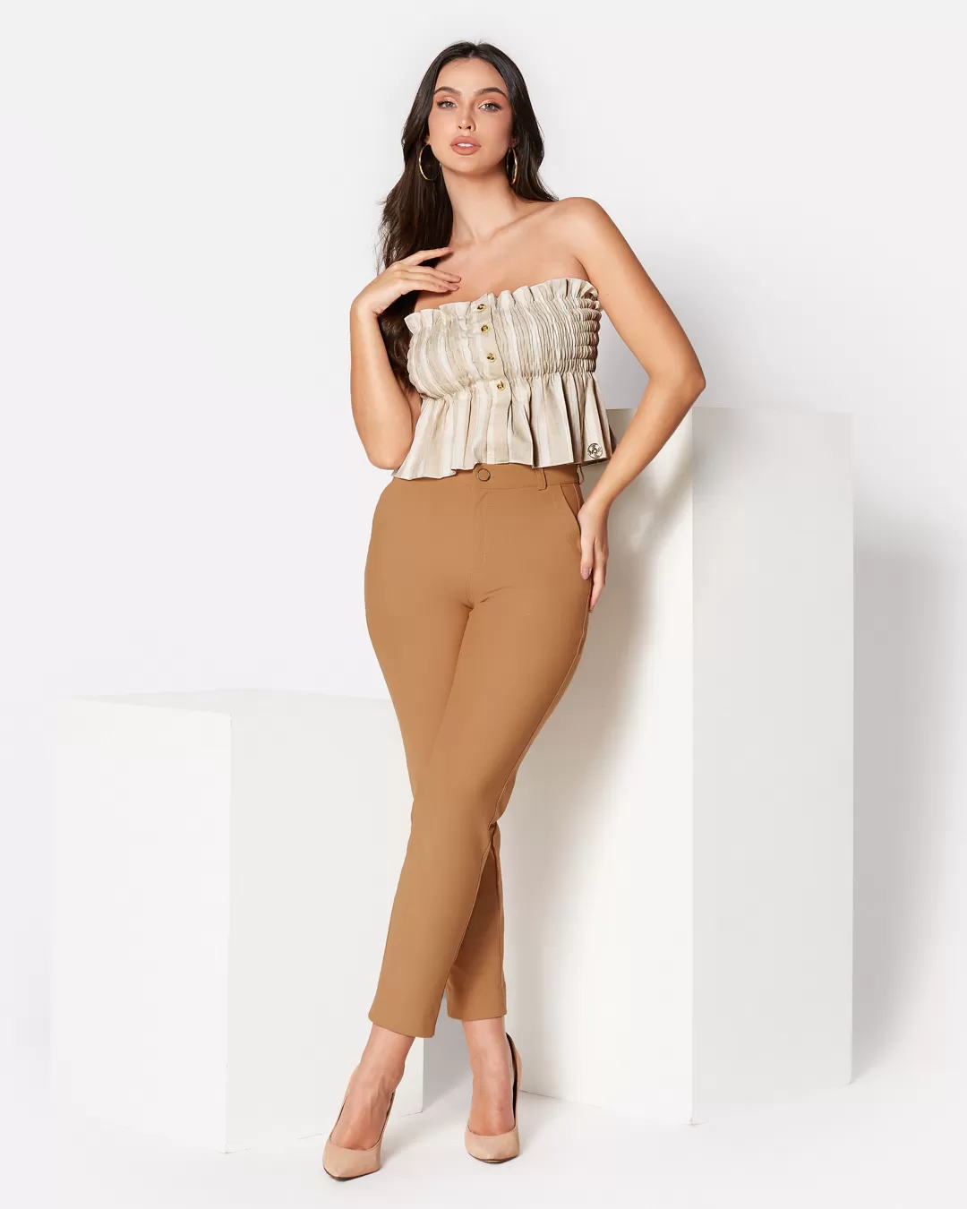 Miss Misses - Cropped Miss Misses Hopefully It Falls Striped Beige - 18492226 Miss Misses - Cropped Miss Misses Hopefully It Falls Striped Beige - 18492226