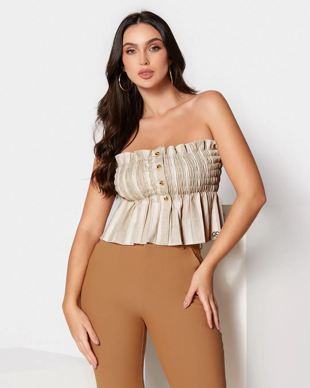 Miss Misses - Cropped Miss Misses Hopefully It Falls Striped Beige - 18492226 Miss Misses - Cropped Miss Misses Hopefully It Falls Striped Beige - 18492226
