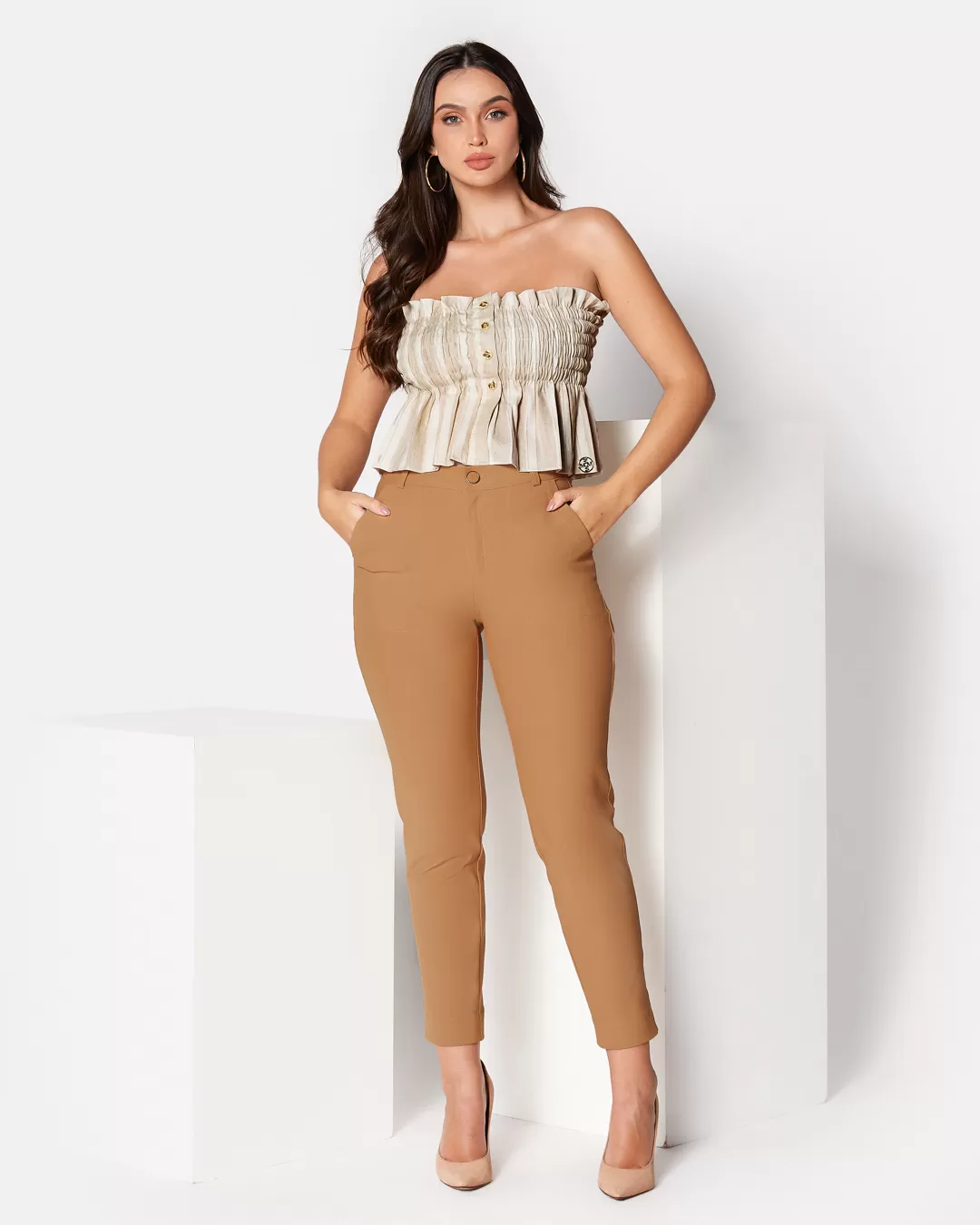 Miss Misses - Cropped Miss Misses Hopefully It Falls Striped Beige - 18492226 Miss Misses - Cropped Miss Misses Hopefully It Falls Striped Beige - 18492226