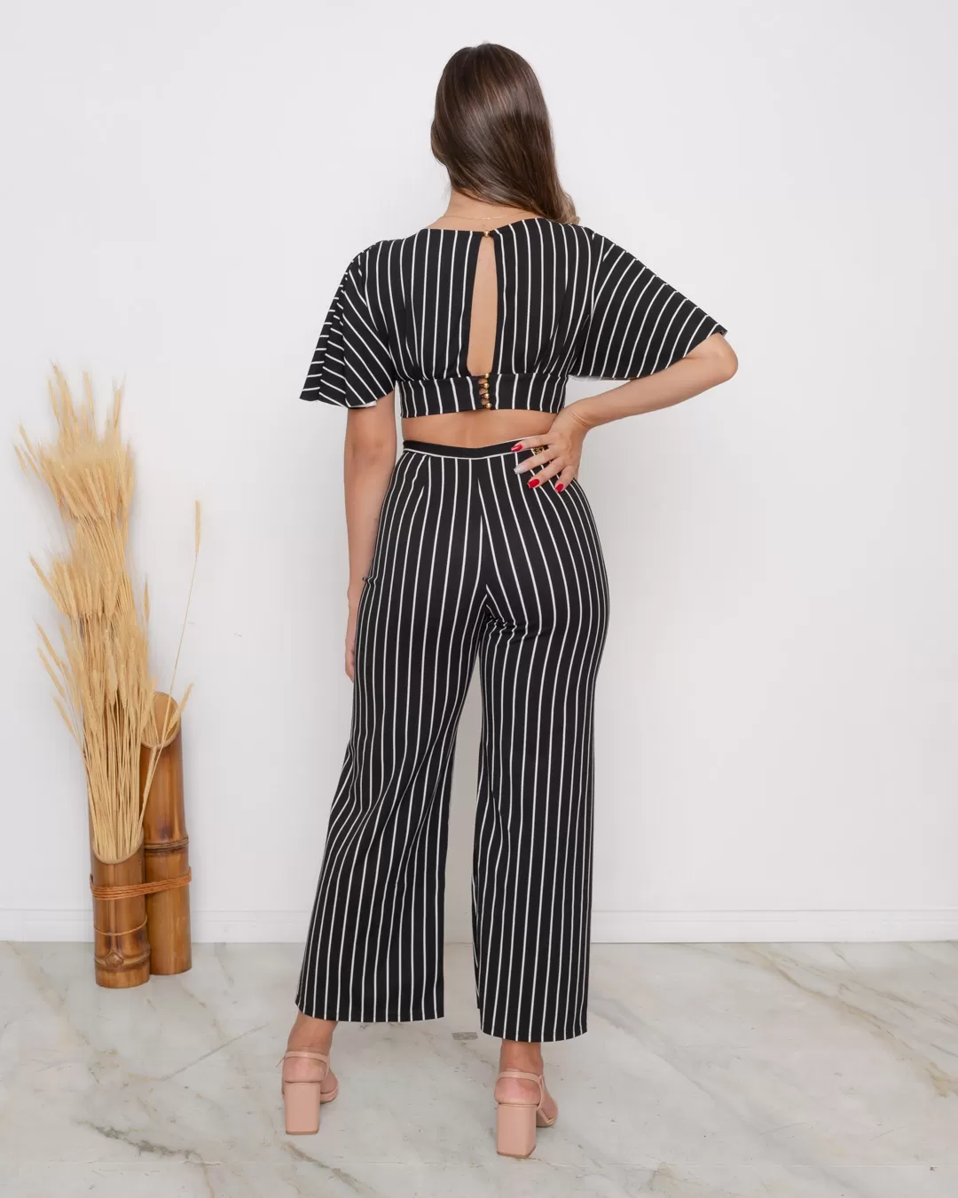 Miss Misses - Conjunto Miss Misses cropped e calça listrado Preto 115899 - 10006756