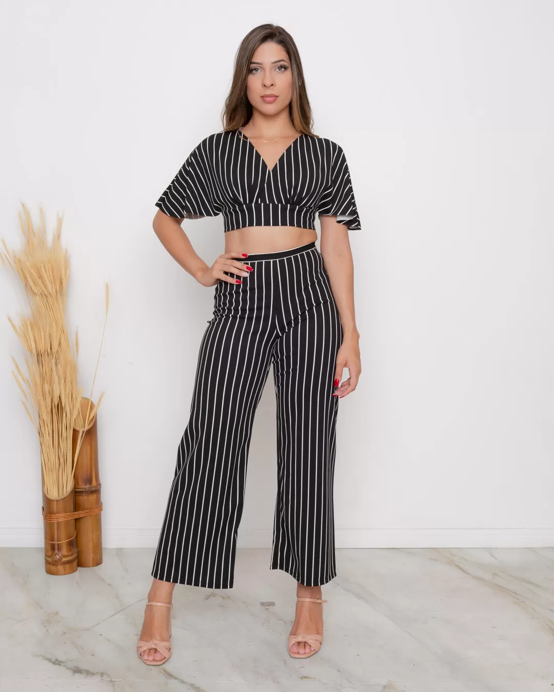 Miss Misses - Conjunto Miss Misses cropped e calça listrado Preto 115899 - 10006756