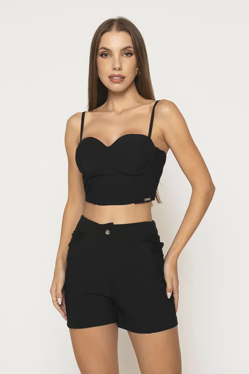 Limone - Conjunto Limone cropped e short Preto - 10007081
