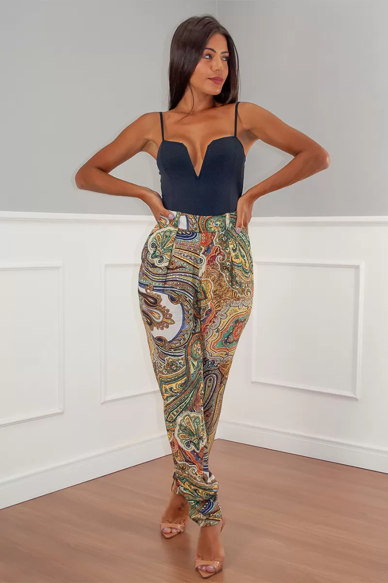 Limone - Pants Limone green printed pantalona - 04-081VDE Limone - Pants Limone green printed pantalona - 04-081VDE