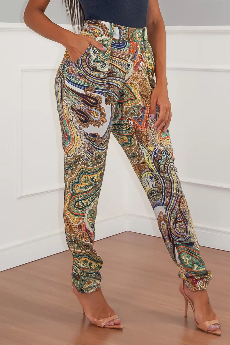 Limone - Pants Limone green printed pantalona - 04-081VDE Limone - Pants Limone green printed pantalona - 04-081VDE