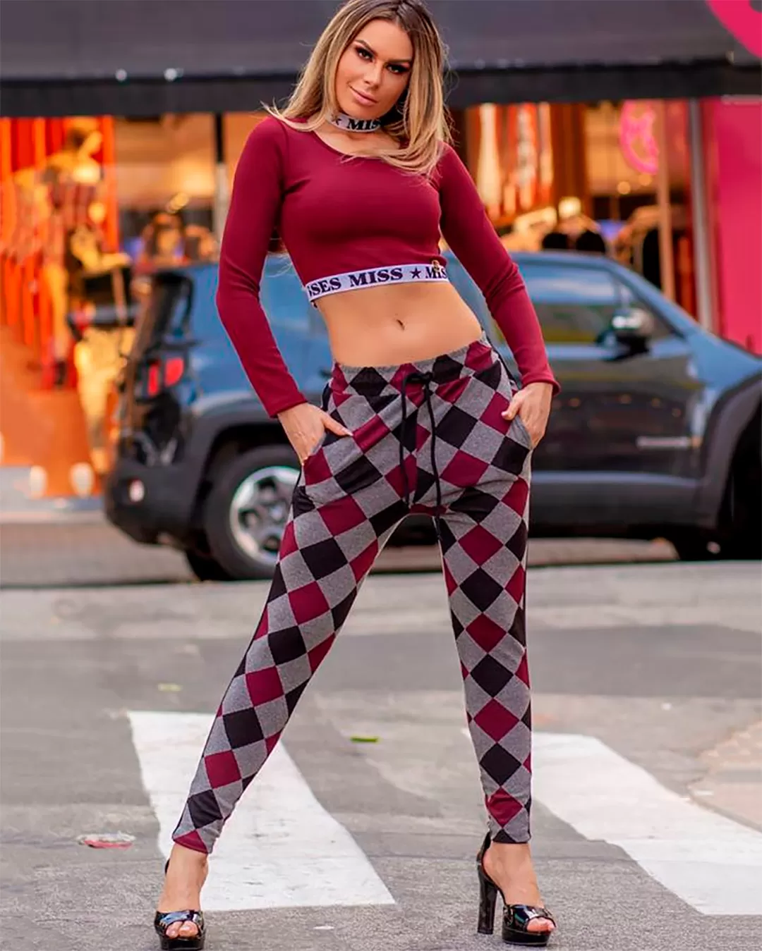 Miss Misses - Pants Miss Misses Plaid Gray and Maple - 10006774