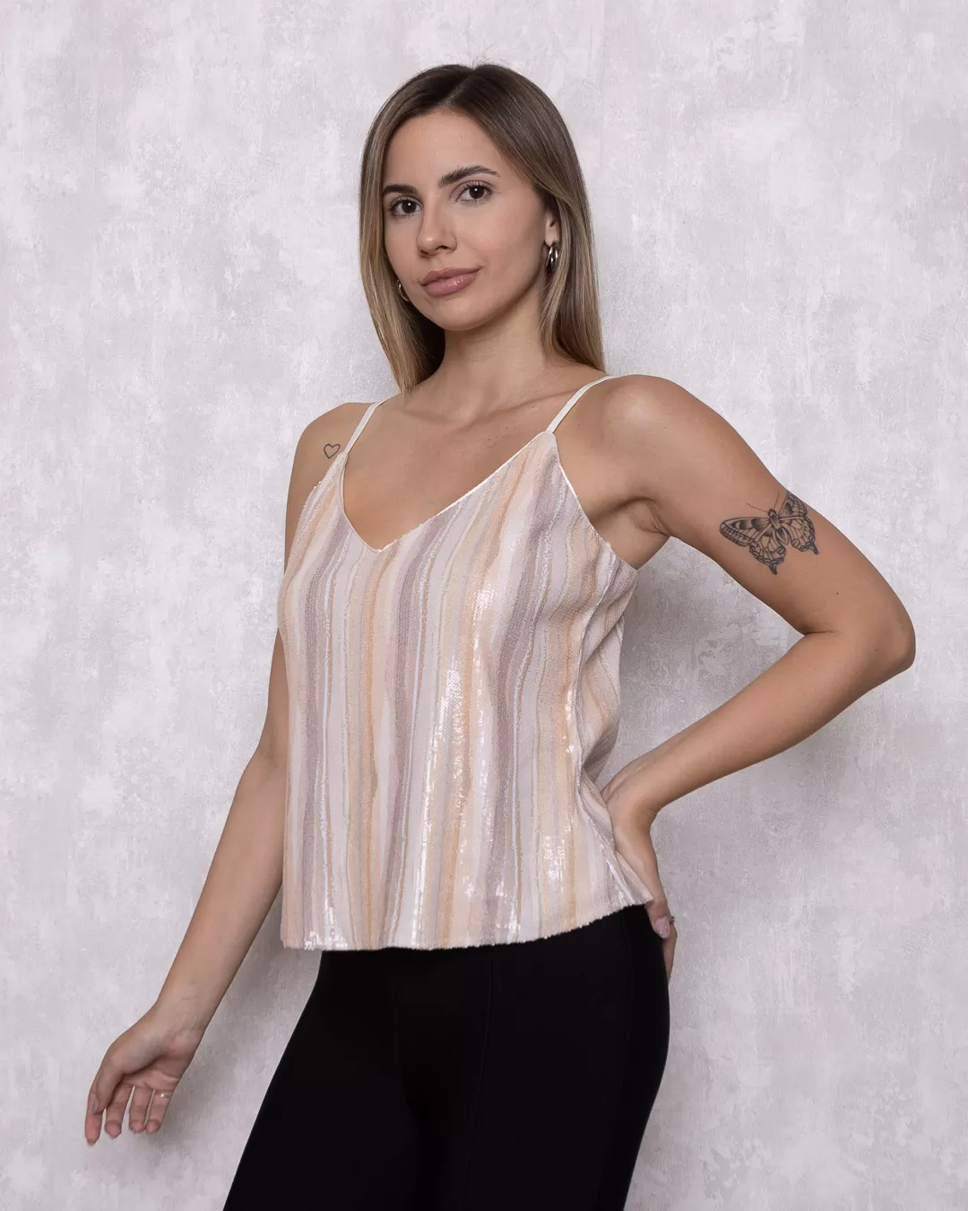 Karmani - Karmani shirt sequin and spaghetti strap Beige - 10007873 Karmani - Karmani shirt sequin and spaghetti strap Beige - 10007873